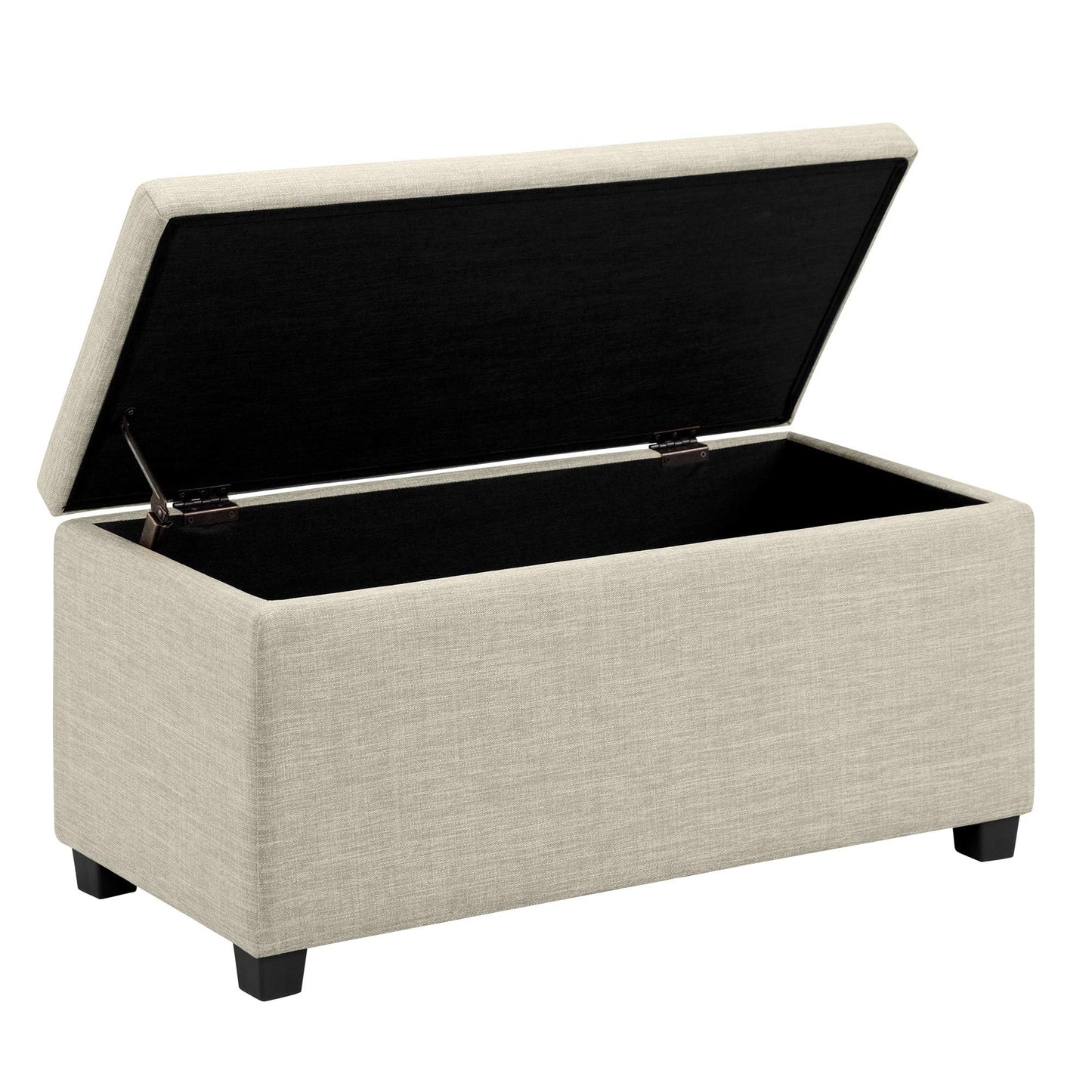 Amazon Basics Upholstered Storage Ottoman Bench with Soft Close Lid, Child-Safety Hinge, No Assembly Required, 35.5"W x 16.5"D x 17"H, Beige