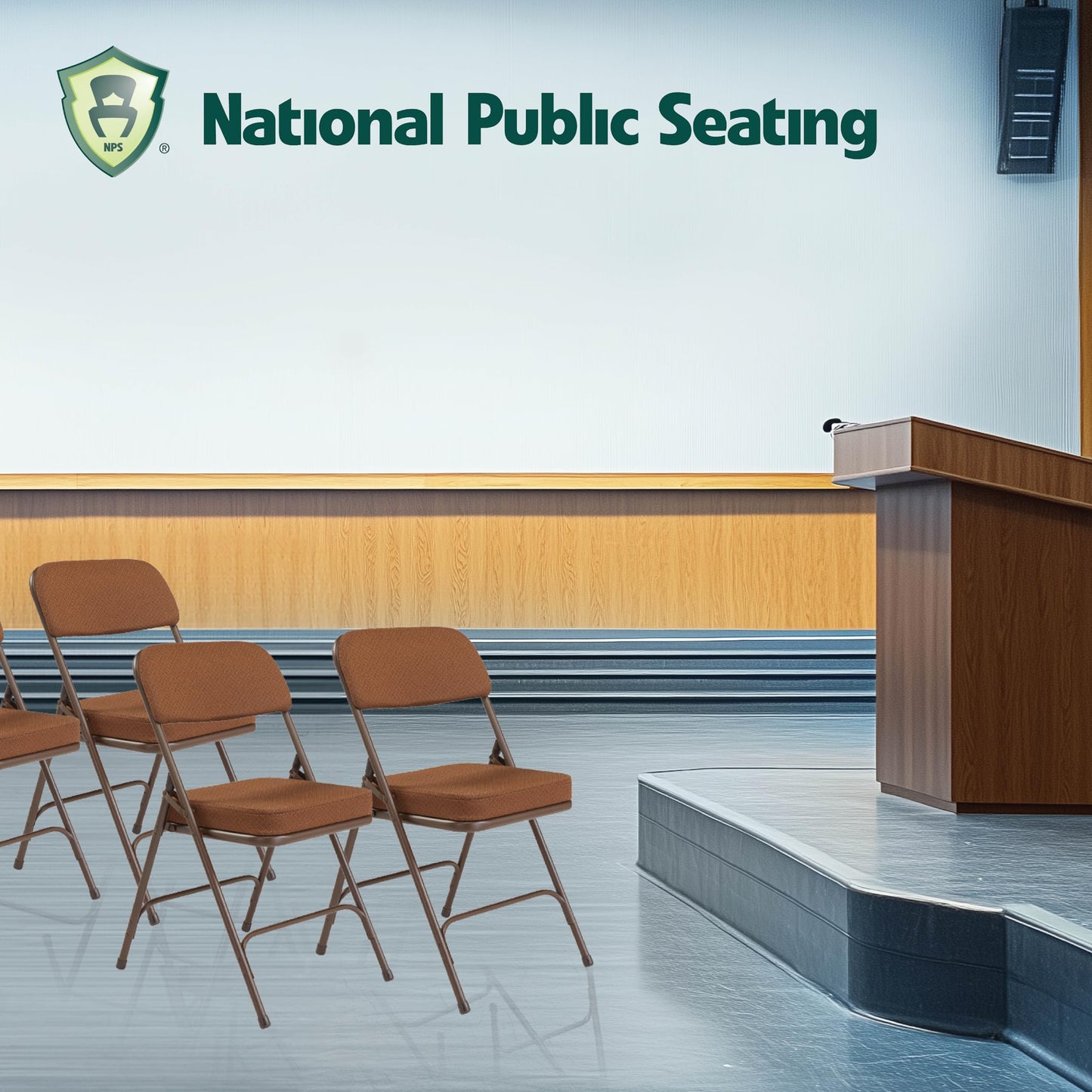 Premium Cushioned Portable Folding Chairs by National Public Seating – 3200 Series Upholstered, Heavy-Duty Foldable Chairs for Indoor & Outdoor Use – Set of 2, Comfortable & Durable, Gold with Brown Frame