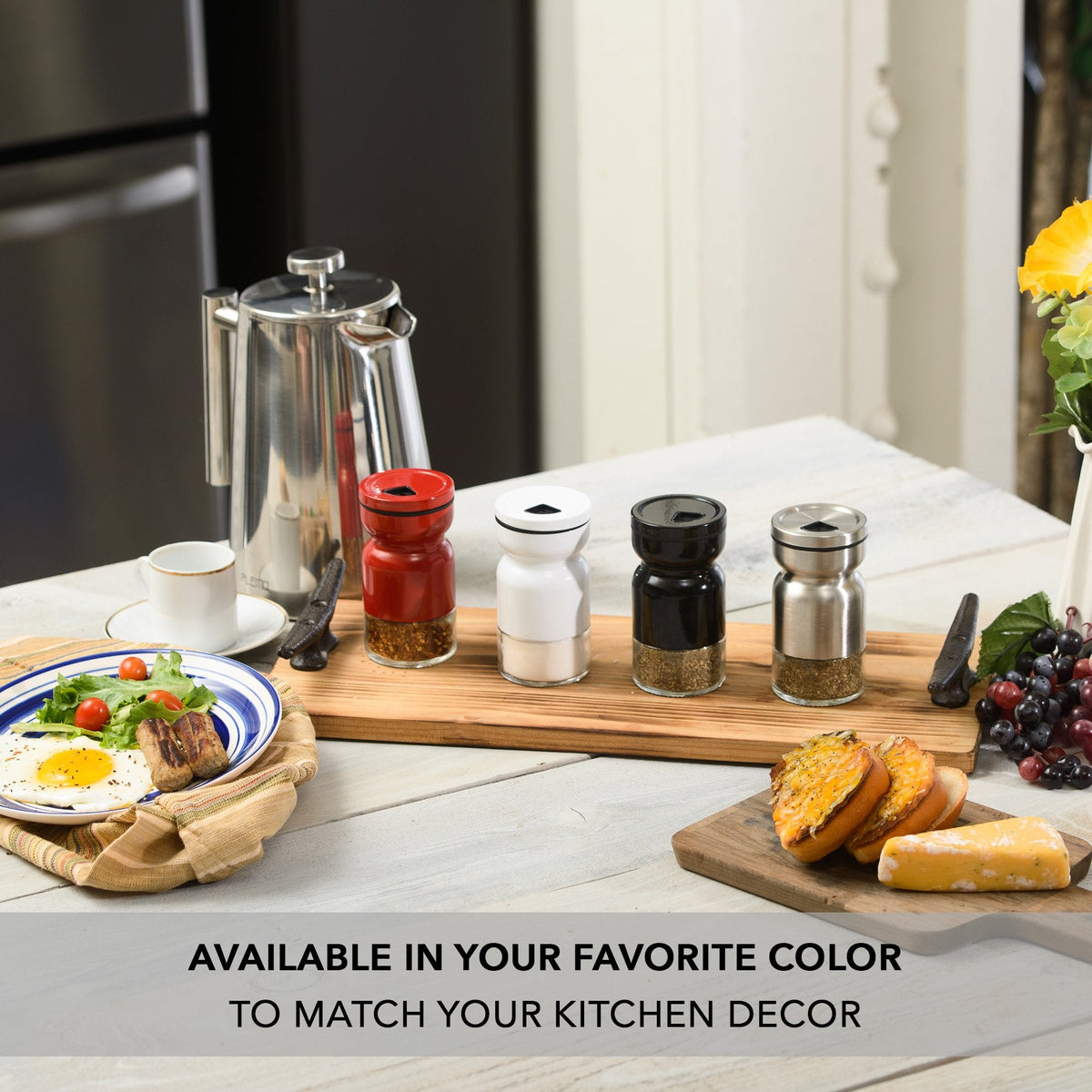 Salt and Pepper Shakers Set with Adjustable Pour Holes by CHEFVANTAGE - Black and White