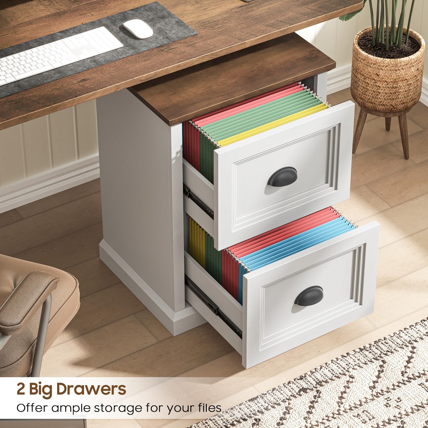 Halitaa Vertical File Cabinet, Filing Cabinet with 2 File Drawers, Farmhouse Small File Cabinet Fits Letter/A4 Size, Wooden Printer Stand, Under Desk Cabinets for Home Office, White