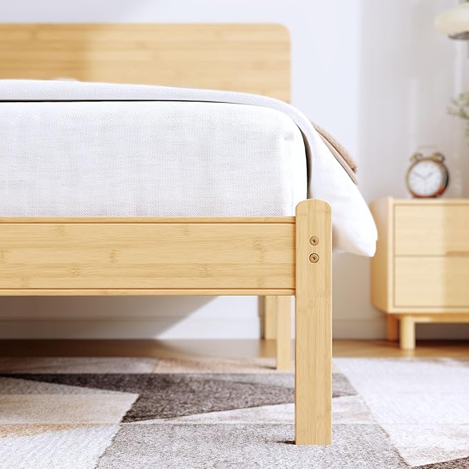 BOSRII 14in High Solid Bamboo Wood Platform King Size Bed Frame