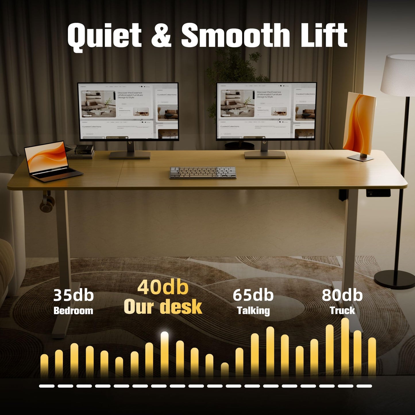 ERGOMAKER Electric Standing Desk, 67" x 23.6" Height Adjustable Sit Stand Desk with Splice Board for Home Office, Computer Desk Memory Preset (White Frame, Gold Oak Desktop)