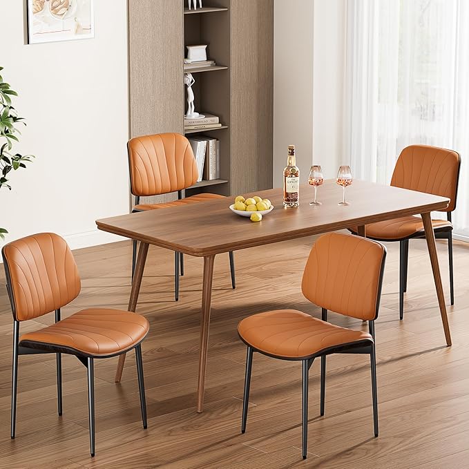 REONEY Dining Chairs Set of 4, Mid-Century Modern Upholstered PU Leather Chairs