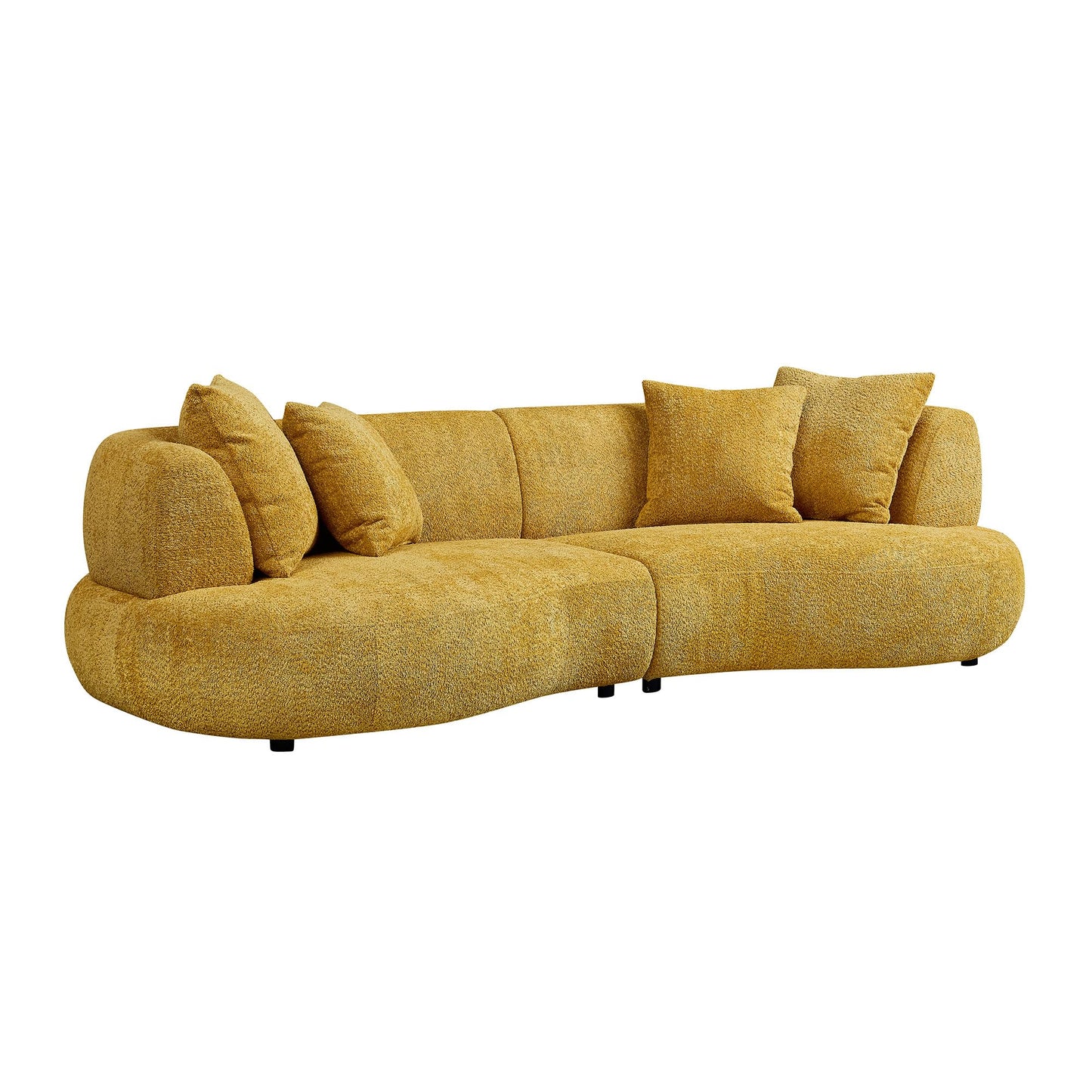 BBTJOINT Modern Curved Bubble Sofa, Mustard Yellow loveseat Sectional,Upholstered Couch, Contemporary Design,Minimalist 102 '' Chaise for Living Room, Boucle Fabric Deep Seat