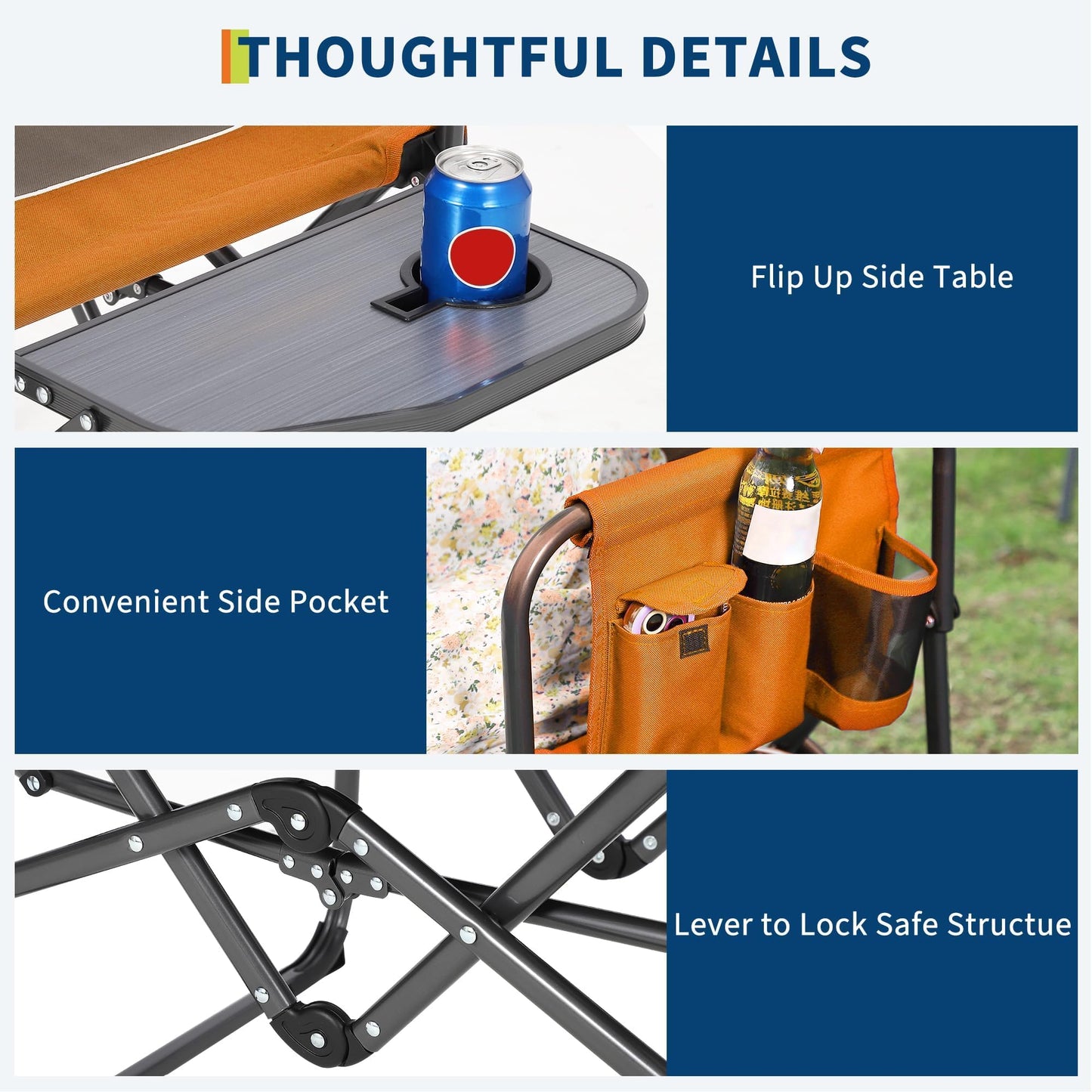 Oversized Camping Directors Chair, Portable Folding Lawn Chairs for Adults Heavy Duty with Side Table, Outdoor Foldable Camp Chair with Pocket for Beach, Fishing, Picnic, Outdoor Foldable Camp Chair