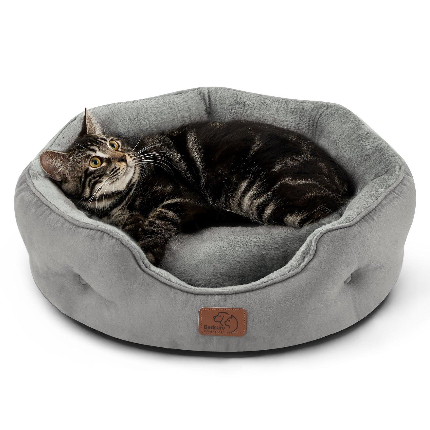 Bedsure Dog Beds for Small Dogs - Round Cat Beds for Indoor Cats, Washable Pet Bed for Puppy and Kitten with Slip-Resistant Bottom, 20 Inches, Grey