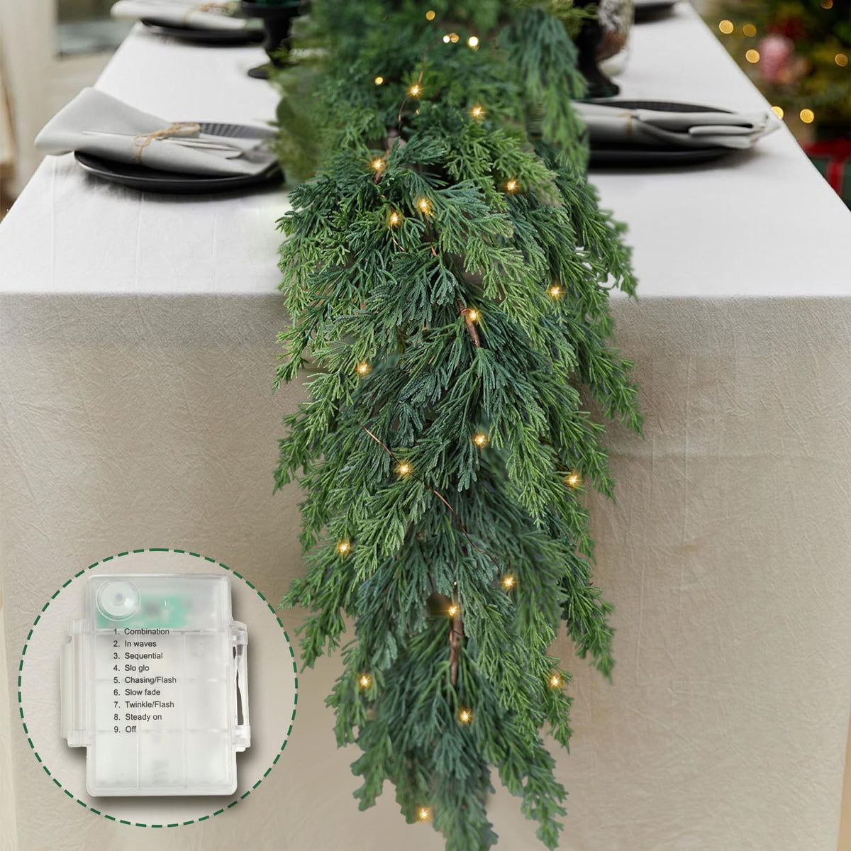 OZFHUA 6 FT Christmas Garland Pine Garland with Lights for Table Mantle Background Christmas Decorate Wall Room Outdoor Indoor Winter Decoration