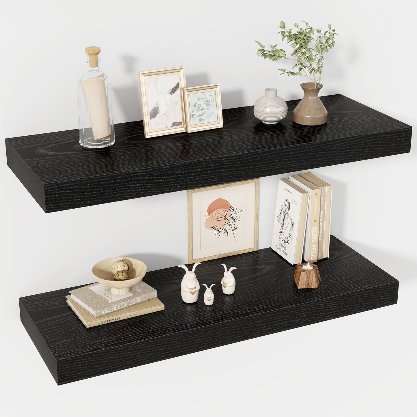 Acovy 30 Inch Floating Shelves, 12" Deep Floating Shelf Wall Mounted, 30" Wall Shelves, Rustic Deep Bookshelf, Extra Deeper & Thicker Display Shelves for Bedroom, Living Room, Black, Set of 2