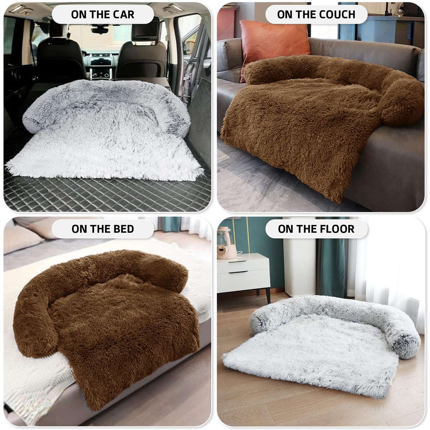 GGIB Calming Dog Bed Fluffy Plush Dog Mat for Furniture Protector with Removable Washable Cover for Large Medium Small Dogs and Cats (Large, Brown)