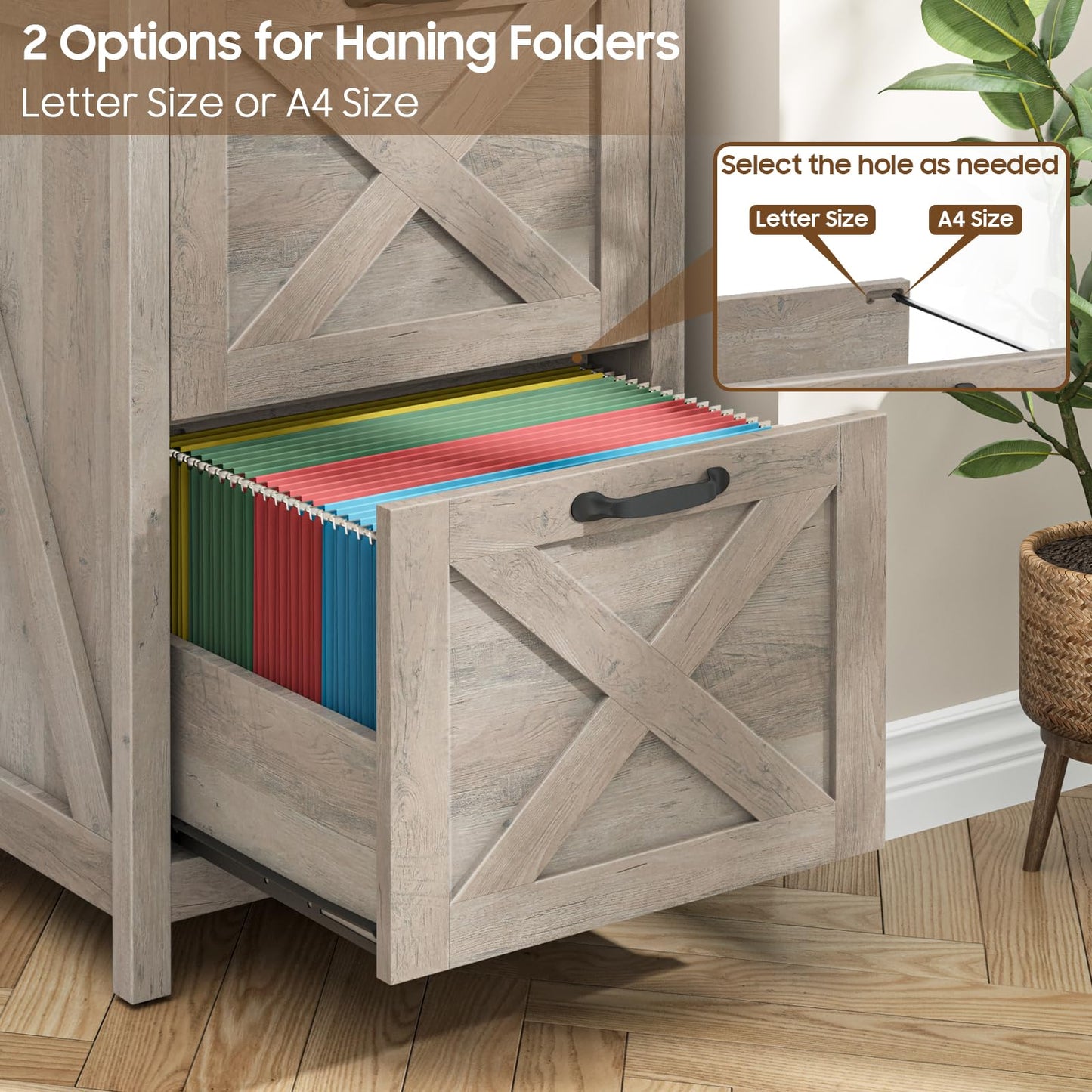 Halitaa 2 Drawer Small File Cabinet, Farmhouse Vertical Filing Cabinet Fits Letter and A4 Size, Under Desk Wooden File Cabinets for Home Office, Printer Stand, Grey