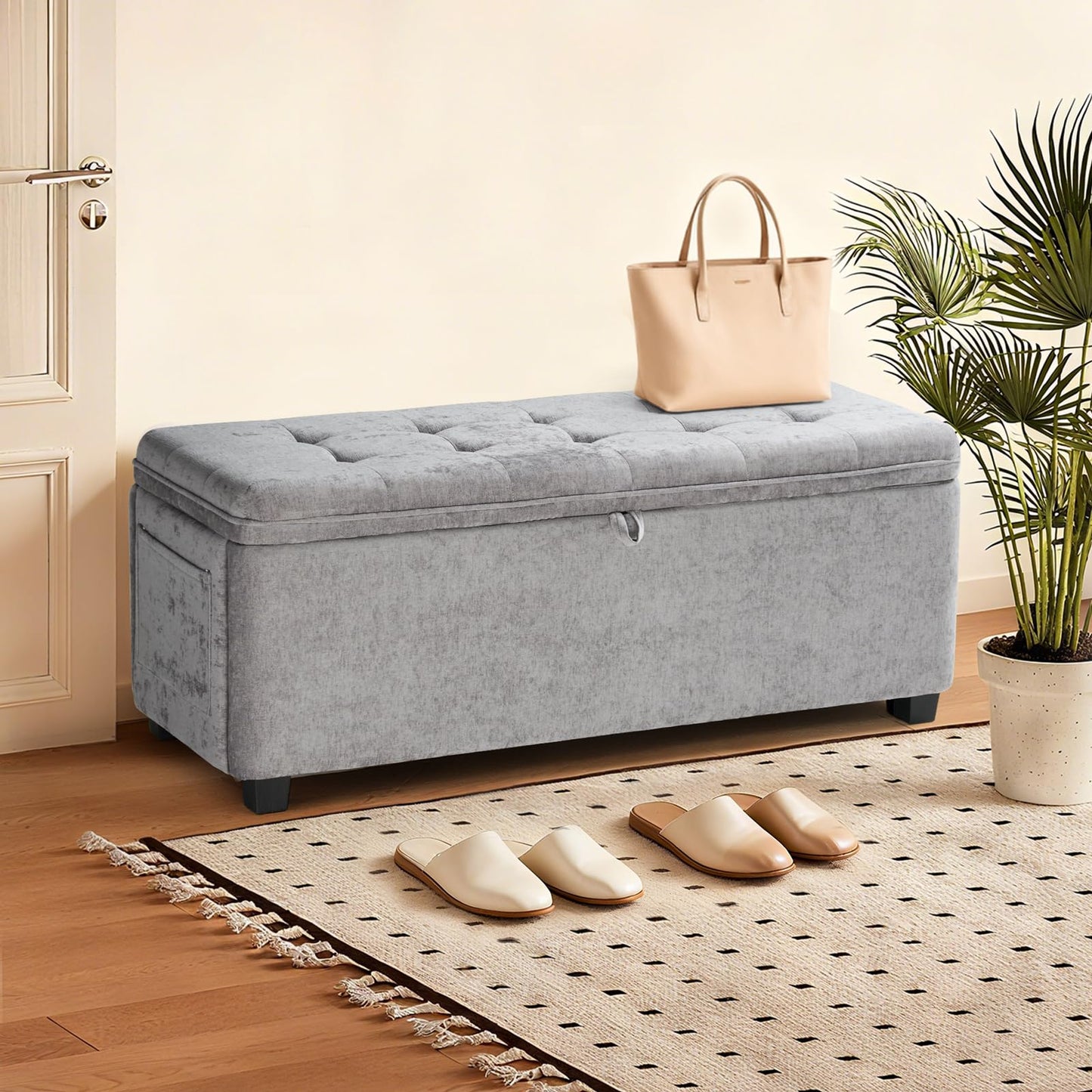 2BYF Storage Ottoman Bench with Lift Top, End of Bed Bench for Bedroom, Living Room & Entryway Storage Seat Shoe Bench with Storage (Gray)