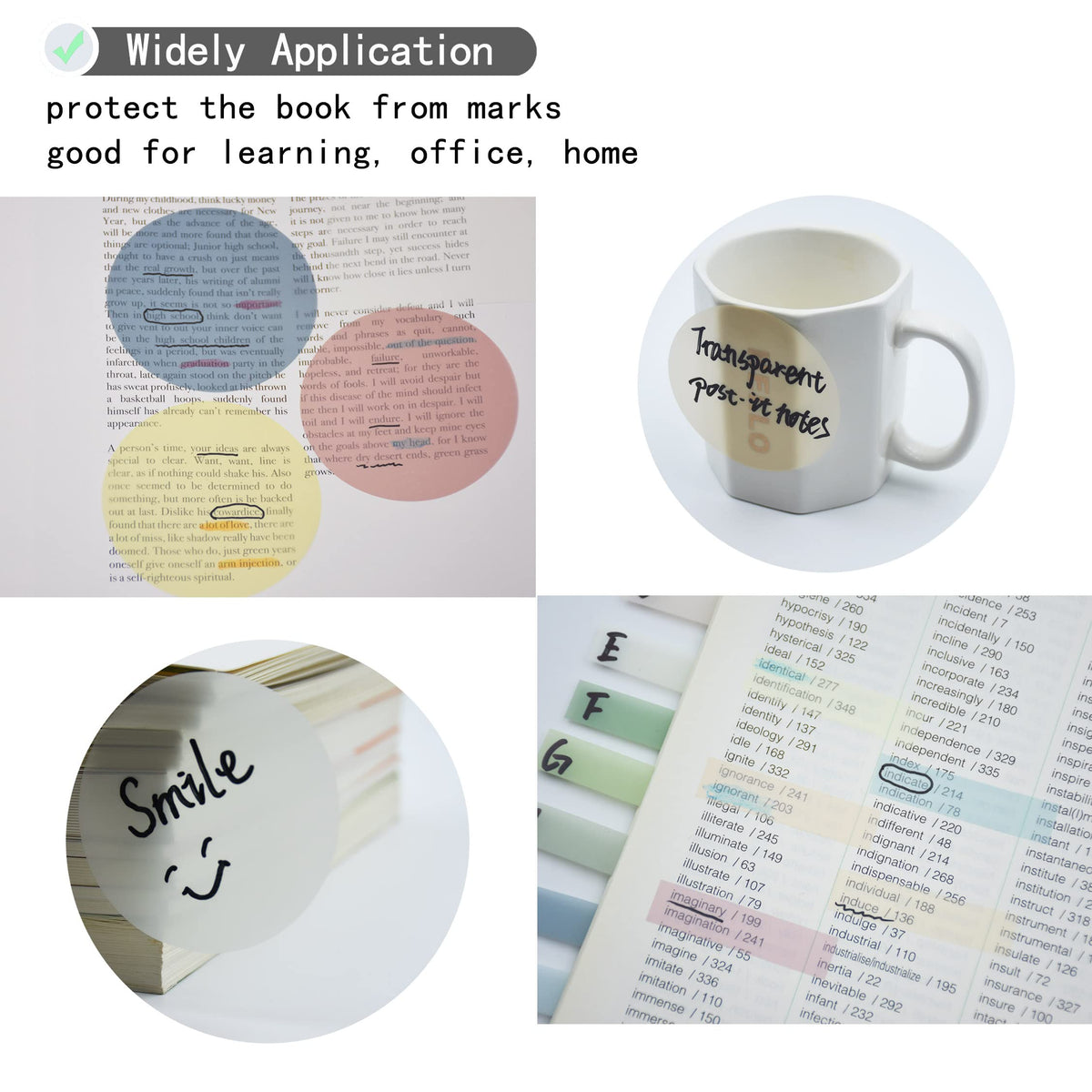 YOUDEFUL 800Pcs Transparent Sticky Notes, 2.76"x2.76" Clear Round Sticky Notes, Waterproof Translucent Sticky Note Pads for Books Annotation, Clear Post it Notes for Bible Study, School, Office
