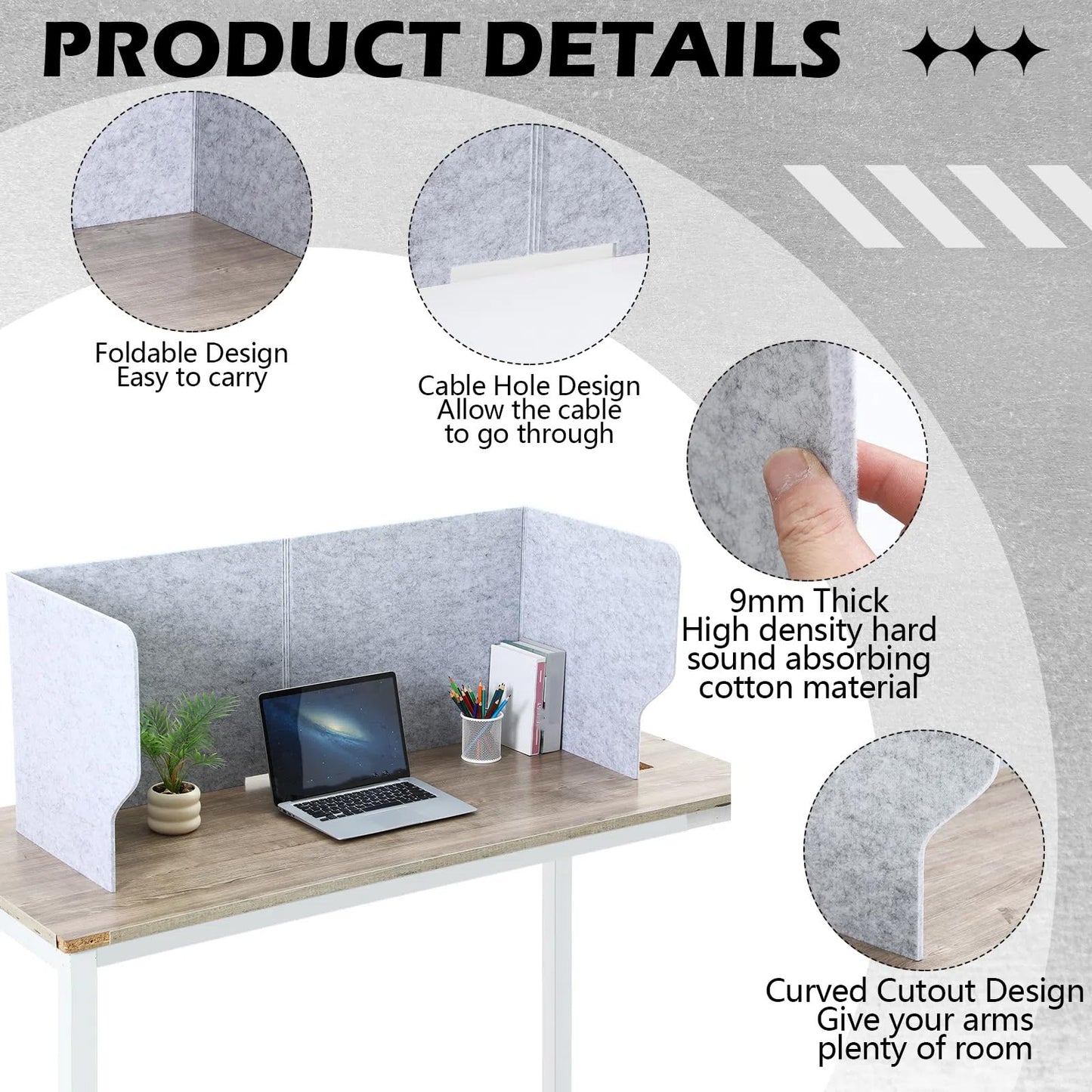 Dunzoom Large Desk Dividers for Students 47.3 x 15.7 Inch Acoustic Portable Fold Classroom Table Privacy Felt Boards for Workstation Office Home Furniture Partitions and Dividers(Gray)