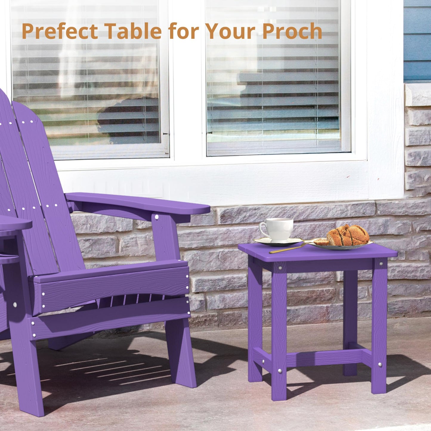 LUE BONA Outdoor Side Table, HDPS Small Outdoor Adirondack Side Tables, Outside End Table for Patio, Porch, Deck, Pool, Weather Resistant/Easy Maintenance,Purple
