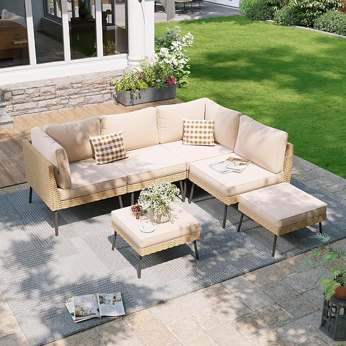 Aoxun 6-Piece Patio Furniture Set, Wicker Outdoor Furniture