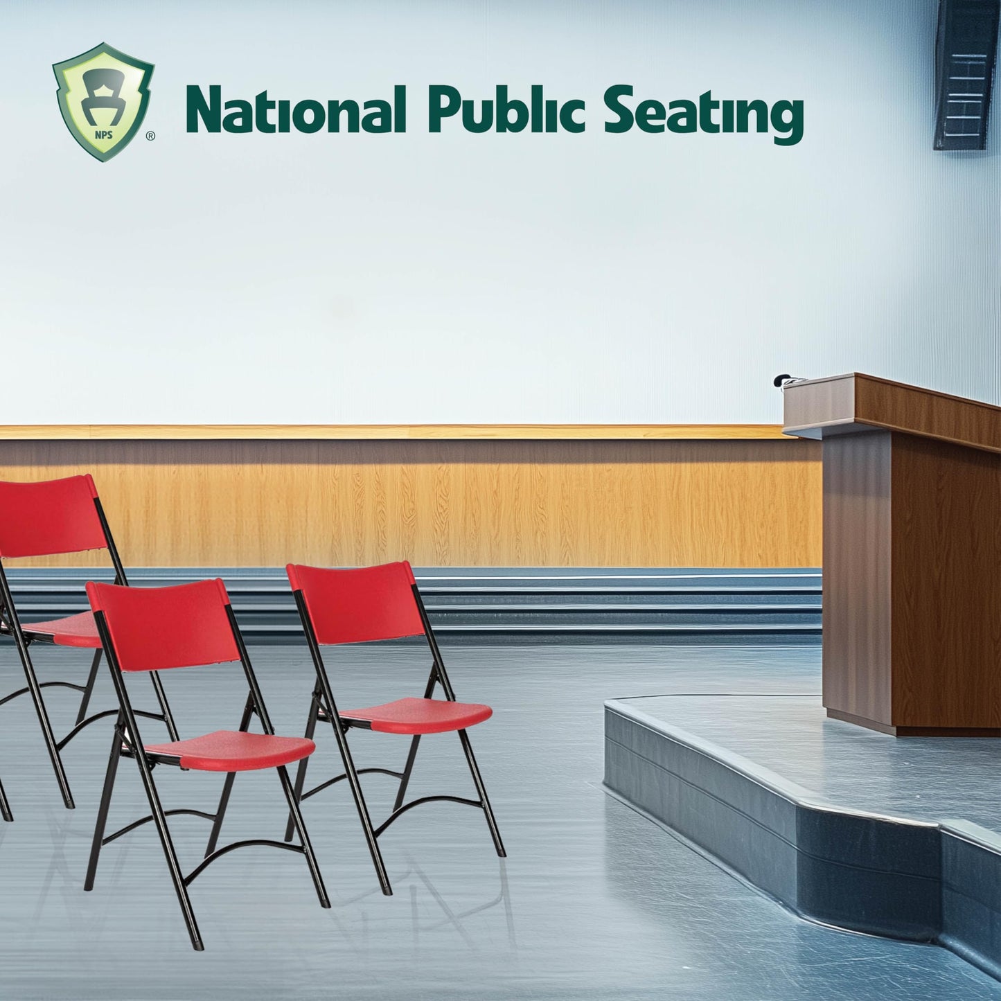 Plastic Portable Folding Chairs by National Public Seating – 600 Series Premium Lightweight Foldable Chairs for Indoor & Outdoor, Set of 4 – Comfortable, Durable, Institutional-Grade, Red