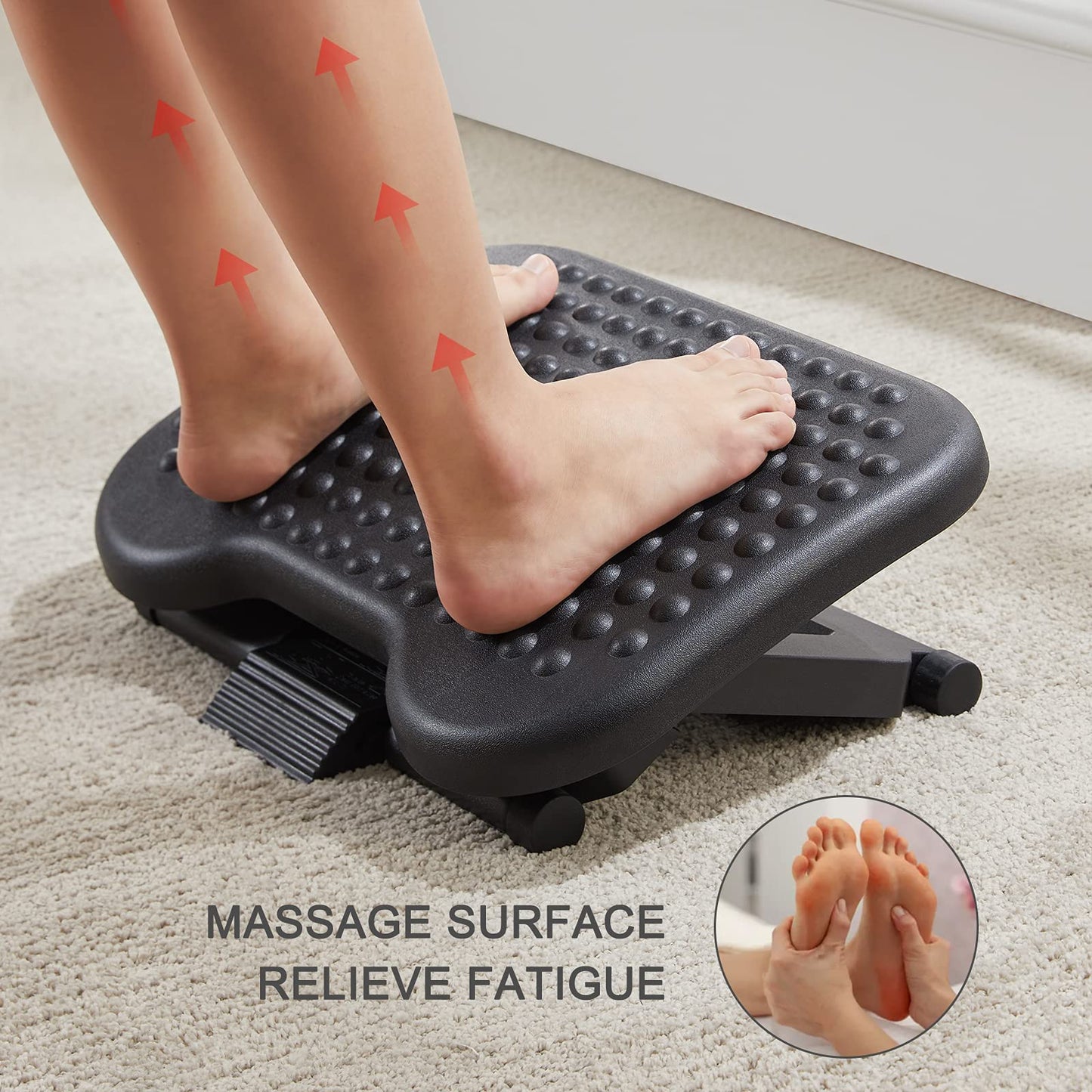 HUANUO Adjustable Desk Footrest, Foot Rest for Under Desk at Work with Massage, Adjustable Foot Stool with 3 Height Position & 30 Degree Tilt Angle Adjustment for Home, Office