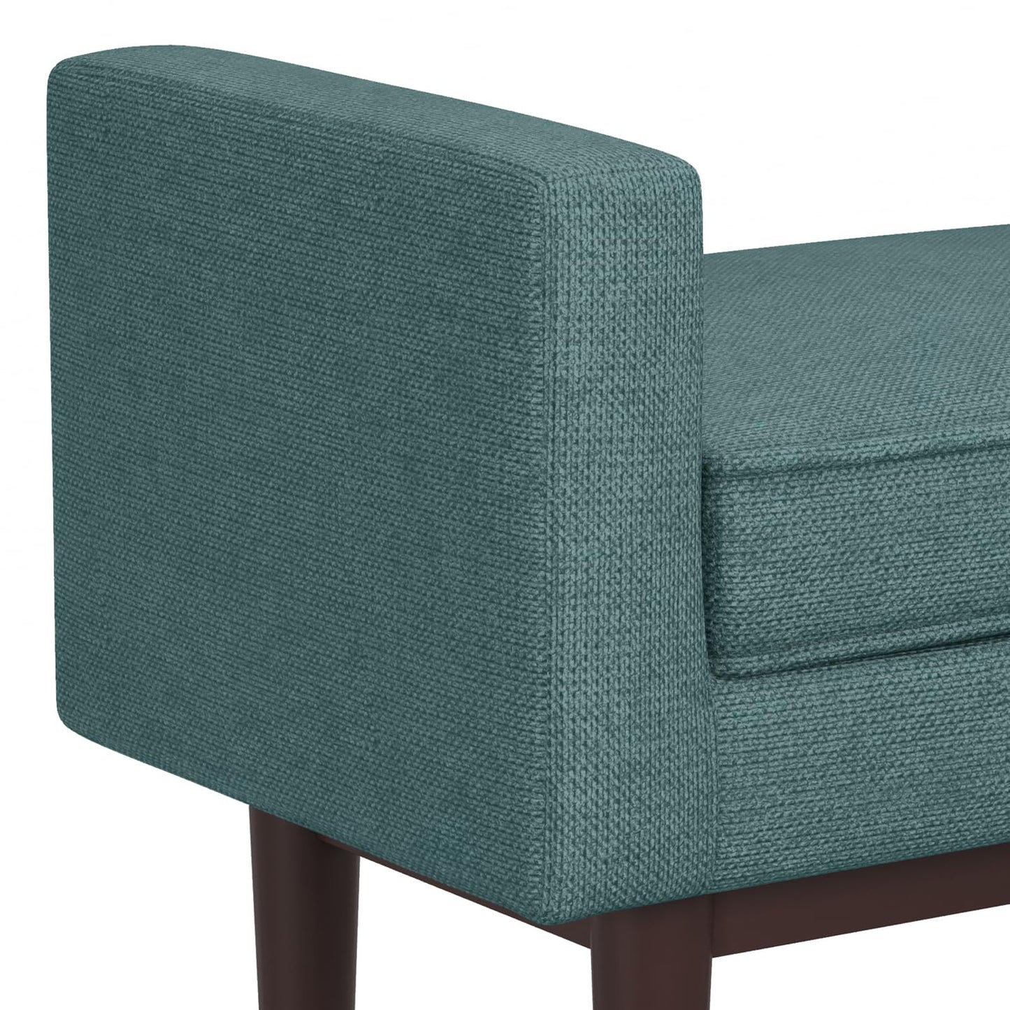SIMPLIHOME Scott Small Ottoman Bench - 29 inch Wide Upholstered Linen Fabric Rectangle Ottoman in Smoky Teal, Contemporary Bench for Bedroom or Living Room with Raised Sides and Cushioned Seat