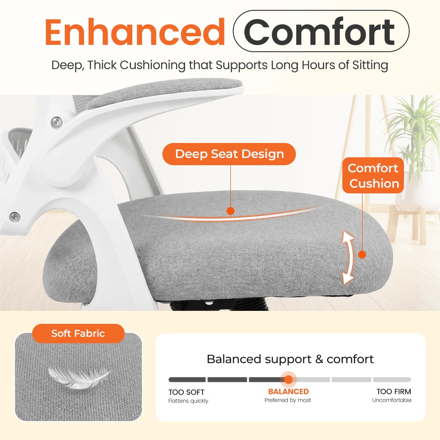 NEO CHAIR Office Chair Computer Desk Chair Ergonomic Gaming Comfy Mesh with Flip-up Arms Lumbar Support Adjustable Height Rolling Wheels for Home Office (Grey)