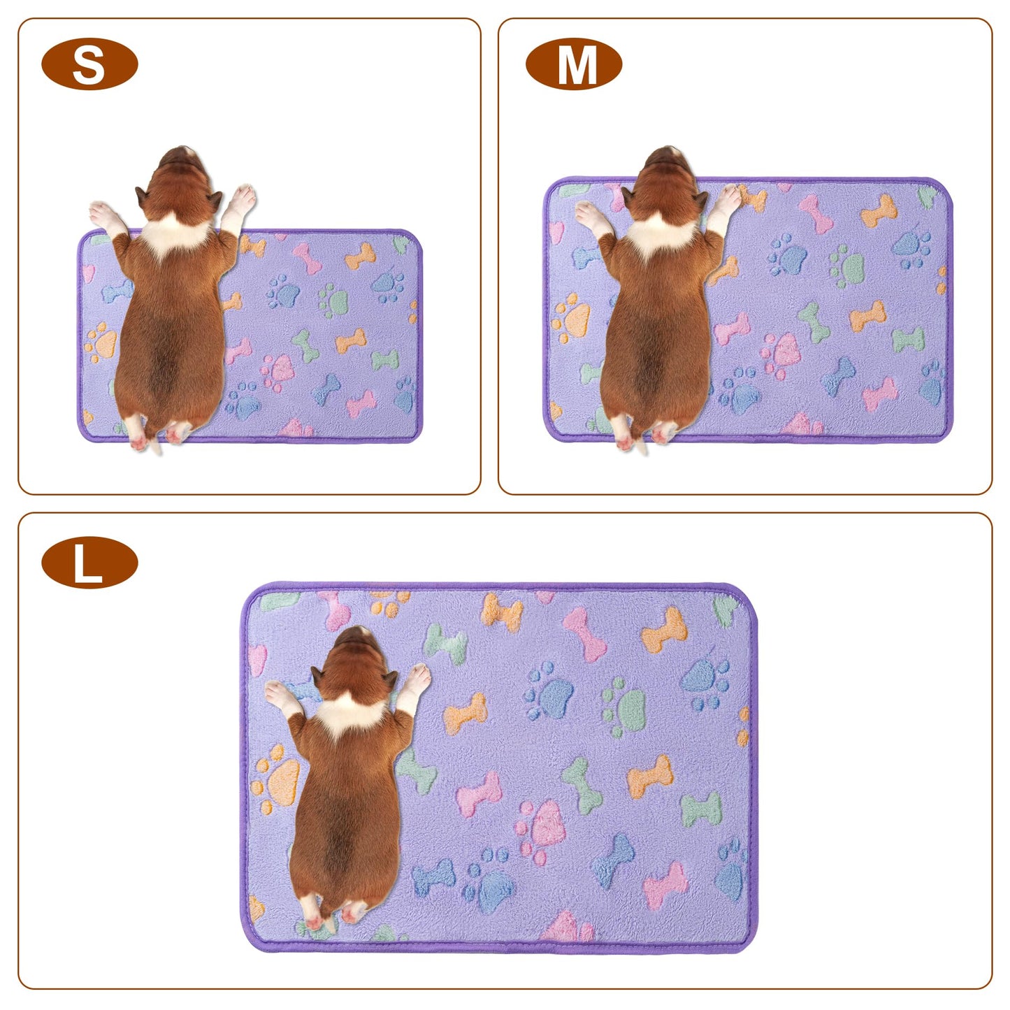 1 Pack 3 Blankets Super Soft Fluffy Premium Fleece Pet Blanket Flannel Paw Printed Throw for Dog Puppy Cat (Small 23x16'', Purple, Pink, Brown)