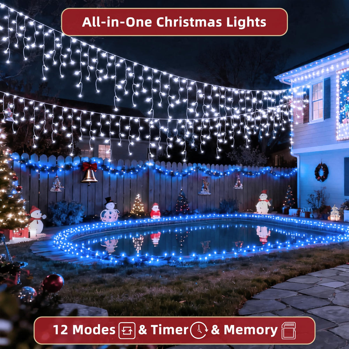 670 LED 66ft Christmas Lights with 148 Drops, 12 Lighting Modes Cool White Christmas Decoration Twinkling Lights Dimmable, Timer Outdoor Waterproof Fairy Lights for Indoor Garden House Eaves Roof