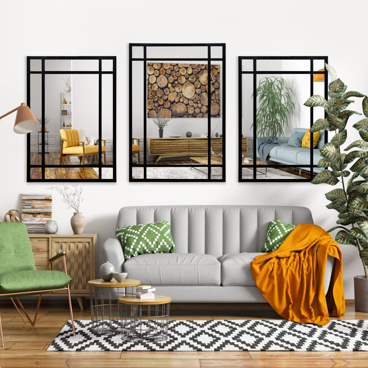 HQiJun Black Rectangle Mirror, Farmhouse Decorative Wall Mirror for Entryway, Living Room, Bedroom, Hallway, Fireplace, Accent Wall Decor (Black1, 39'' x 27'')