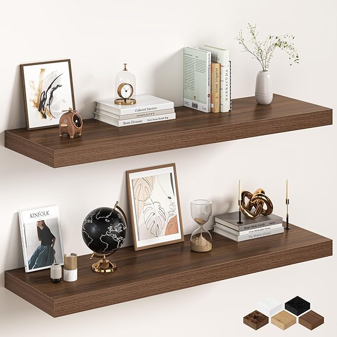 Walnut Floating Shelves 48Inch Long, 12 Inch Deep Floating Shelves