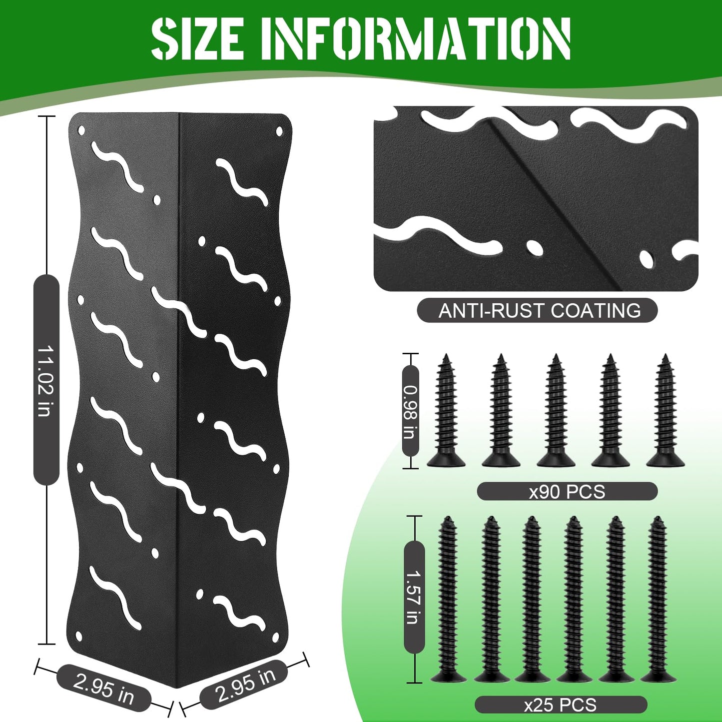 8-Pack Raised Garden Bed Corner Brackets, 11”x3”x3” Heavy Duty Metal Connectors for 20-24 Inch Flower Beds - Includes Long & Short Screws,Rust-Resistant L-Shaped Reinforced Edging
