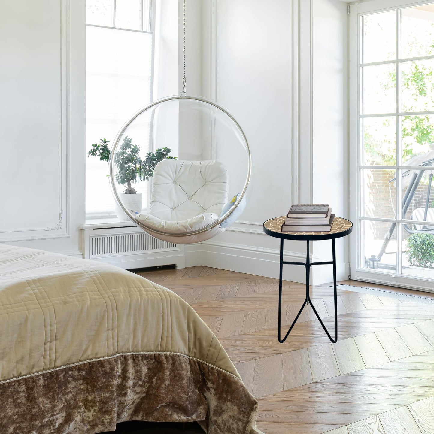 QZXYGY Mosaic Khaki Round Sode Tea Table,Valentine's Day Unique Furniture, Small End Outdoor Side Accent Bedside Dining Room Table, Indoor Balcony Outdoor Furniture, Balcony Valentine's Day Decor