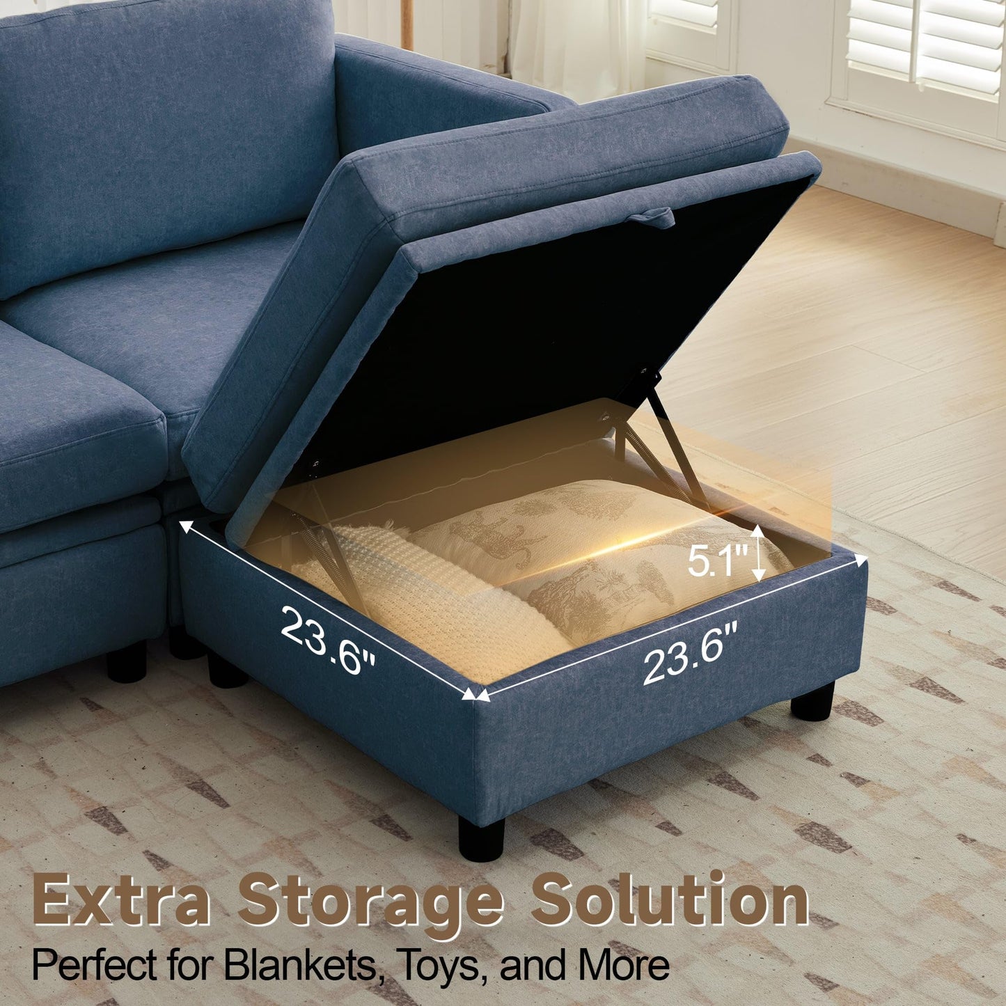 Korser 112" Modular Sectional Sofa with Storage, Sectional Couches for Living Room, Convertible Modular Sofa with Ottomans, U Shaped Comfy Couch with Chaise, Adjustable Backrest, 6 Seats, Blue