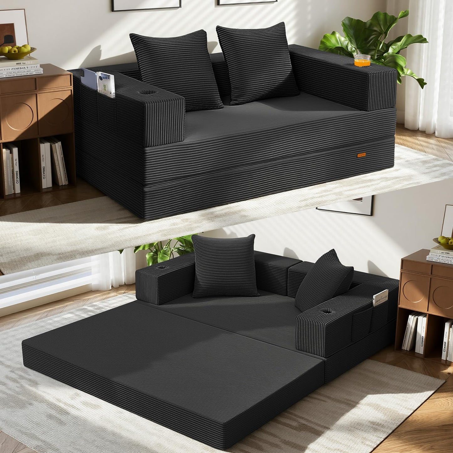 COMAX Futon Sofa Bed, 4‑in‑1 Convertible Sofa Bed, Folding Boneless Couches