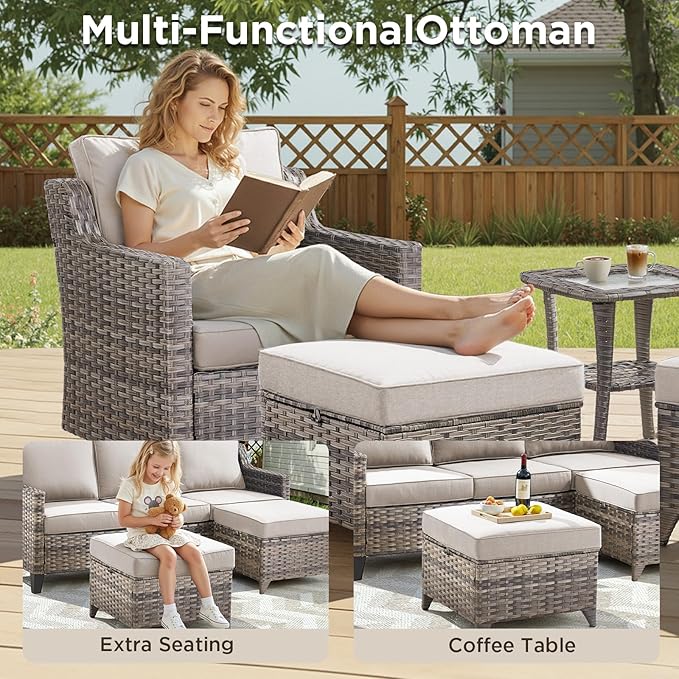 Outdoor Patio Furniture Set-7 Pieces All-Weather Wicker Outdoor Furniture
