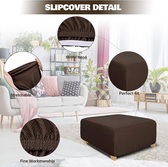 NeColorLife Rectangle Ottoman Cover Jacquard Fabric Ottoman Slipcover Thick