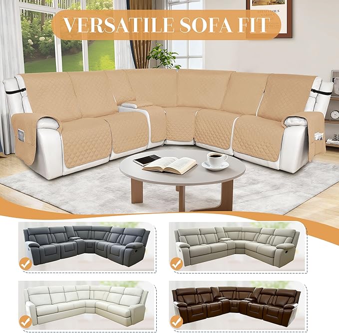 HDCAXKJ Reclining Sectional Couch Covers L Shape Recliner Sofa Middle Console