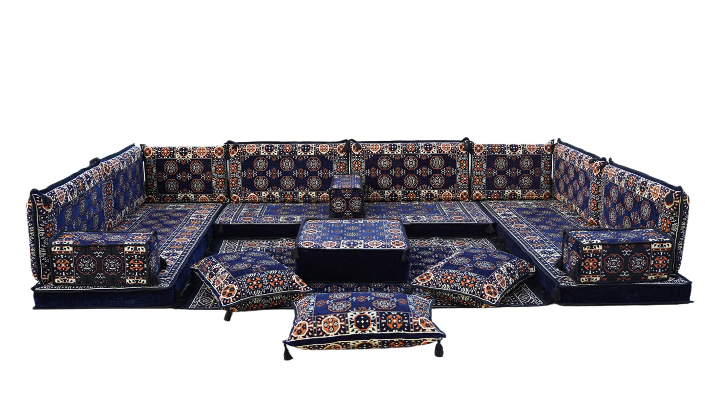 arabicsofa U Shaped Arabic Floor Seating – Handmade Majlis Set– Bohemian Style Sofa