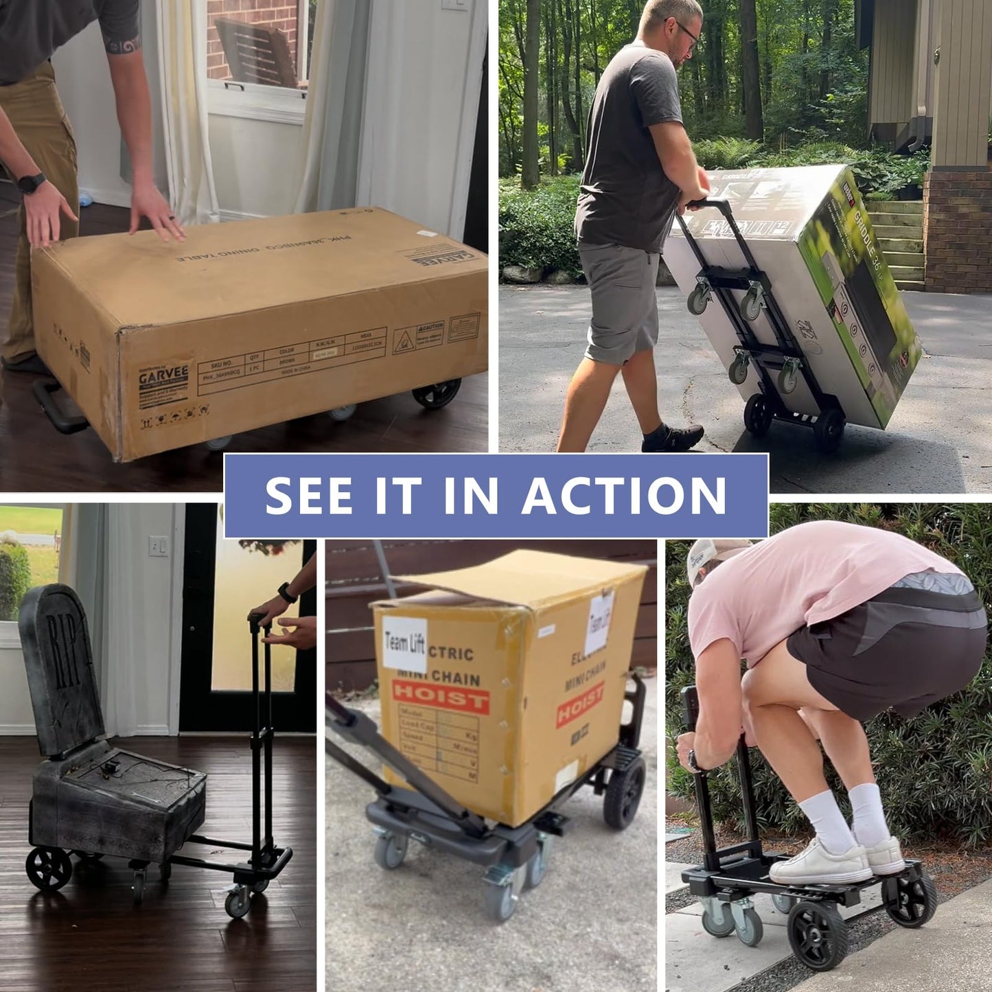 KEDSUM 3-in-1 Convertible Dolly Cart with Wheels, 600LBS Heavy Duty Hand Truck Dolly, Hand Truck with Adjustable Handle Angle & Expandable Base for Home,Warehouses,Dorm, 6-Wheel Design with Brakes
