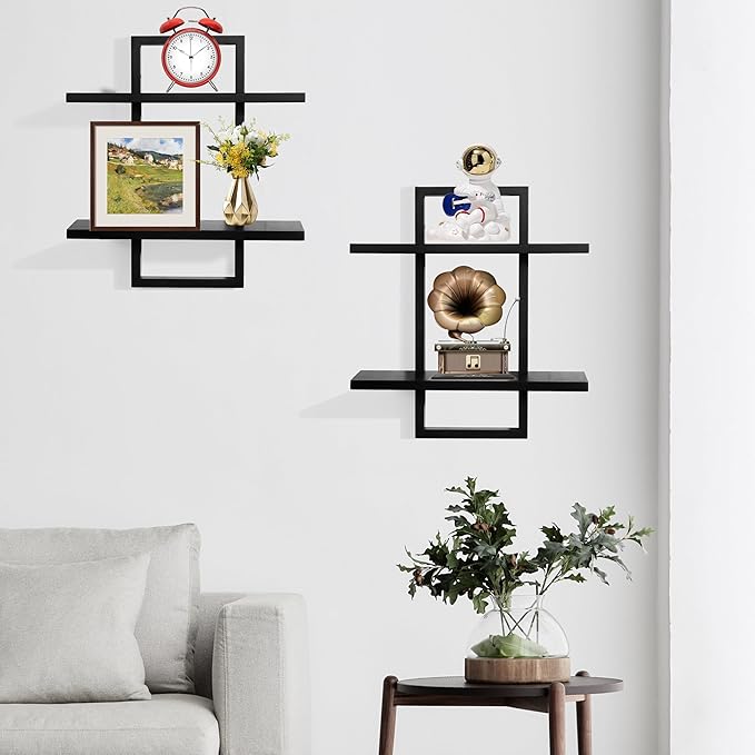 PHOENANCEE Floating Shelves for Wall, Display Hanging Shelf Set of 2, Modern