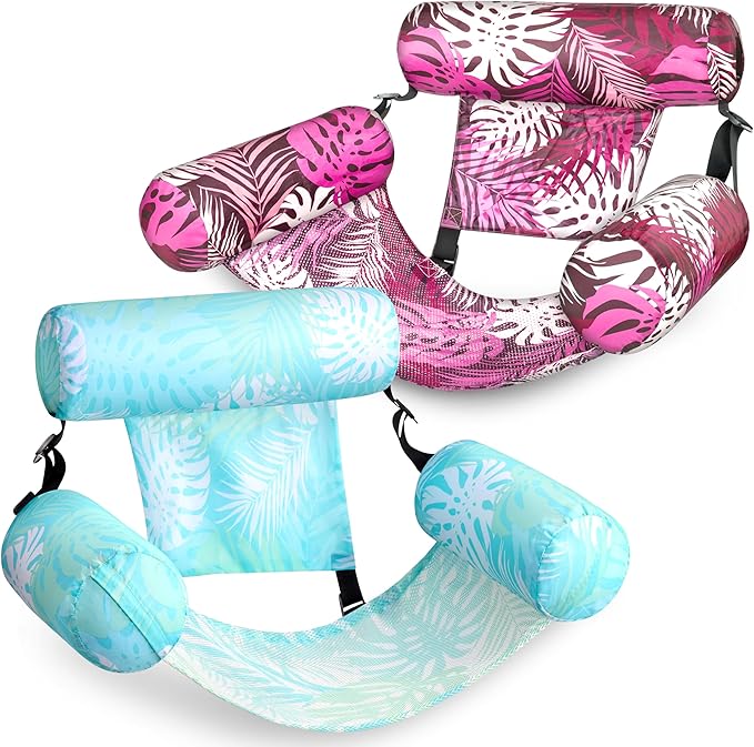 SLOOSH Inflatable Pool Floats Adult, 2 Packs Floating Lounge Chairs, Blow up