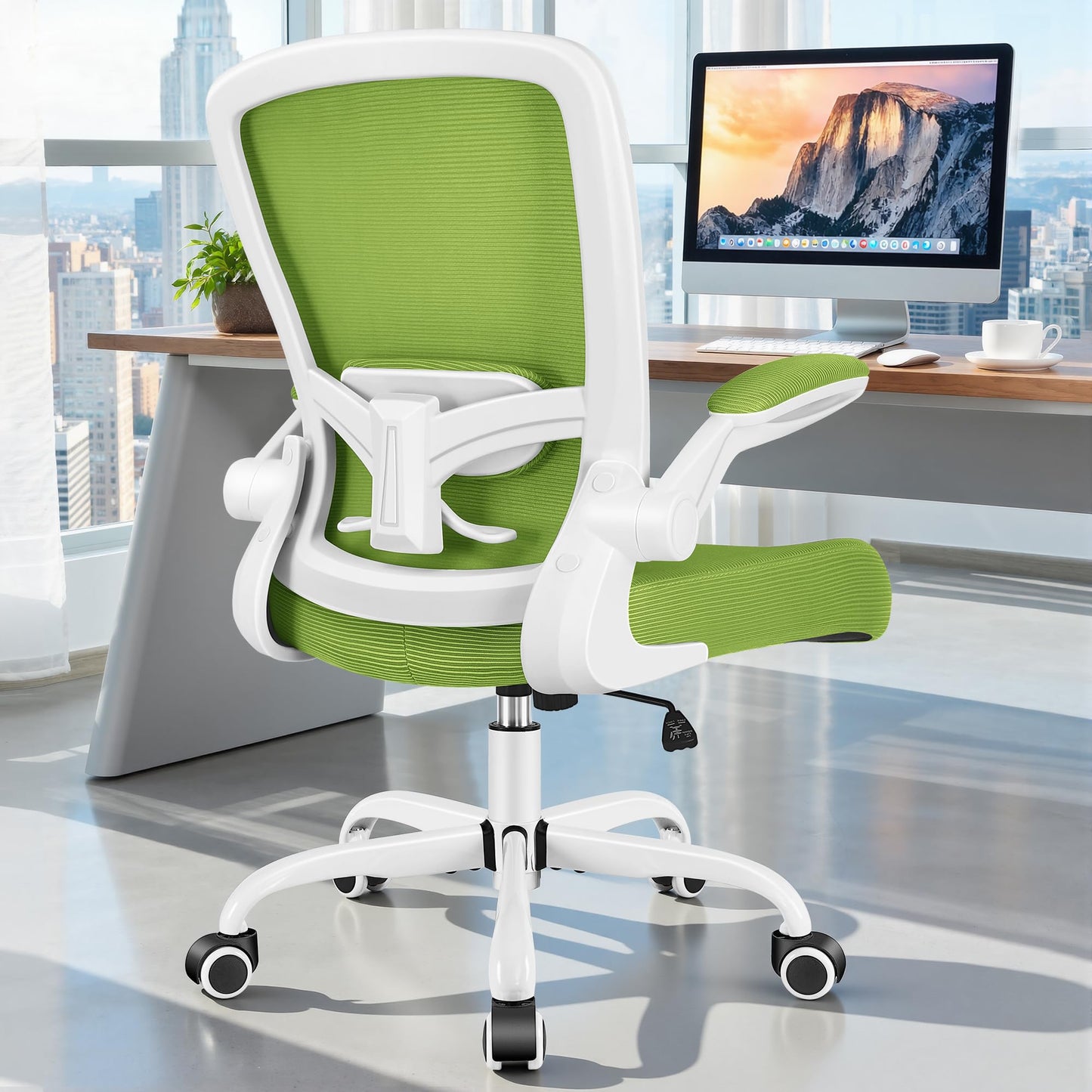 FelixKing Office Chair, Ergonomic Desk Chair Breathable Mesh Chairs Adjustable High Back Lumbar Support Flip-up Armrests, Executive Rolling Swivel Comfy Computer Chairs Home Office Green