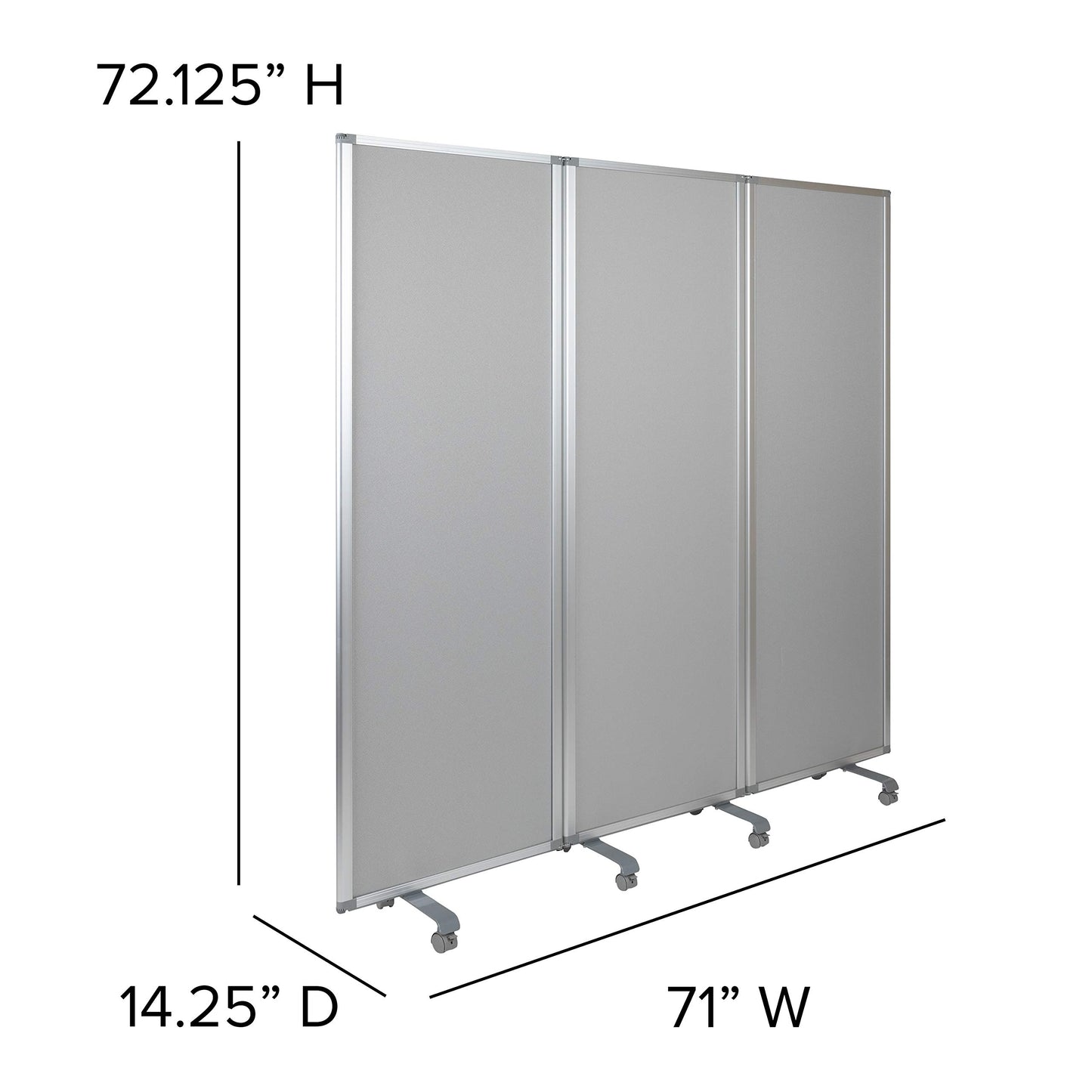 Flash Furniture Raisley 3-Section Mobile Magnetic Whiteboard and Cloth Partition, Rolling Dry Erase Board Room Divider, 72"H x 24"W