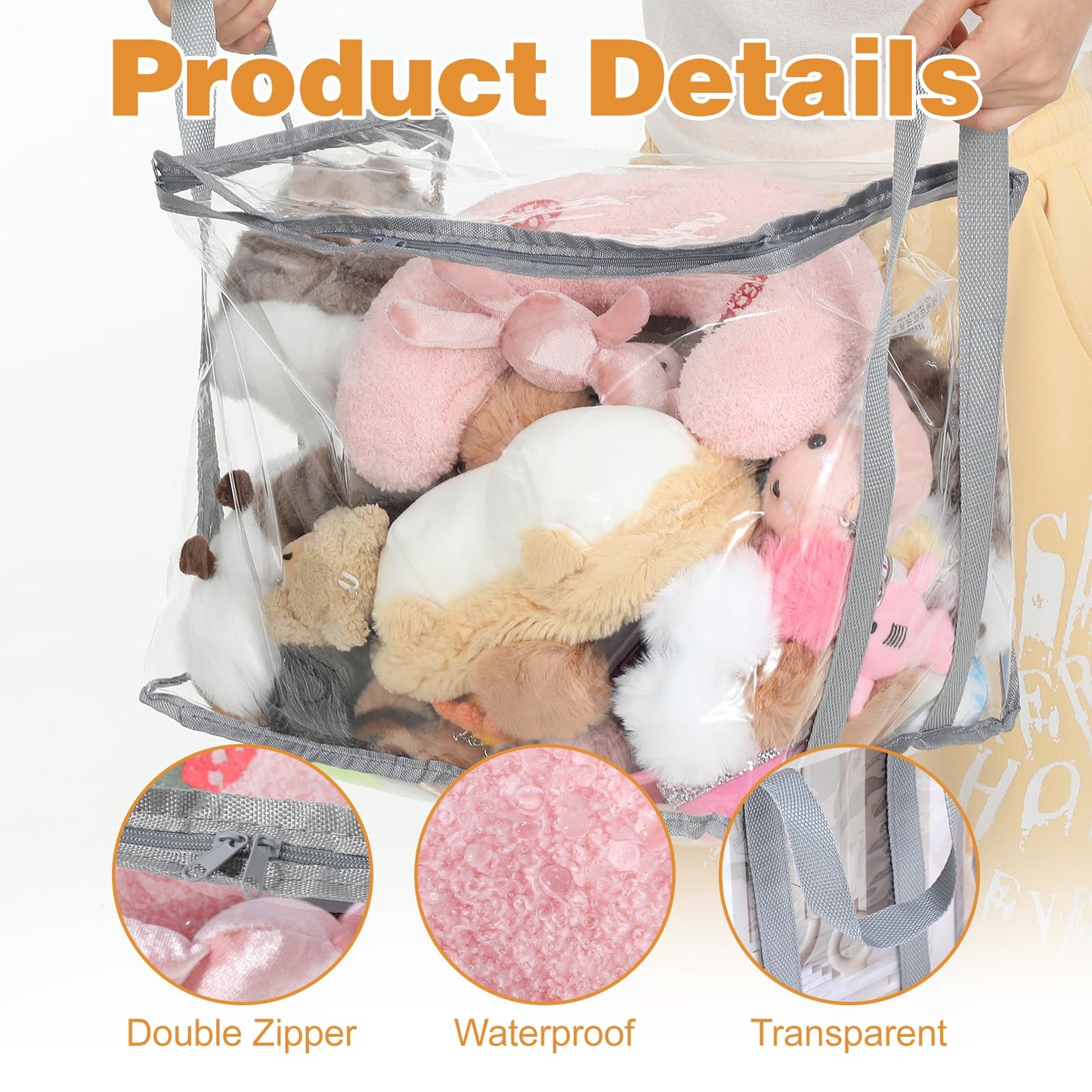 4 Pcs Clear Book Storage Bag, 15'' x 12.6'' x 9.4'' Plastic Comic Books Organizer Foldable Book Display Case with Lid and Lifting Handle for Books DVD Clothing
