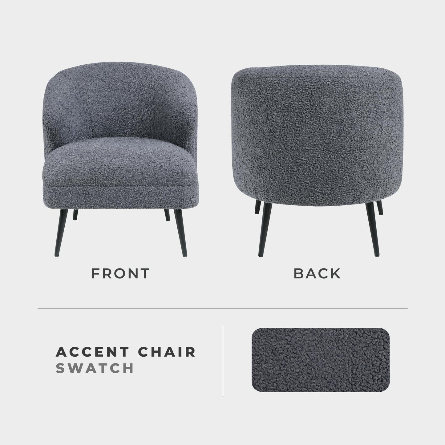 Lexicon Modern Accent Chair, Boucle Fabric Upholstered Single Sofa Chair with Curved Back for Living Room/Bedroom/Office/Apartment, Dark Gray