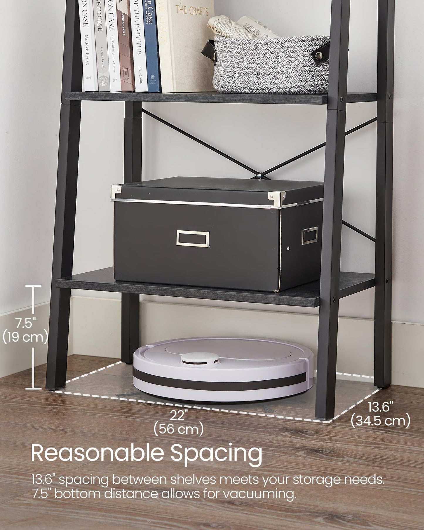 VASAGLE BARNET Collection - Ladder Shelf, Bookshelf, Storage Rack, Modern Bookcase for Living Room Home Office Kitchen, Steel Frame, 4-Tier, 22-Inch Wide, Charcoal Gray and Ink Black ULLS044B04