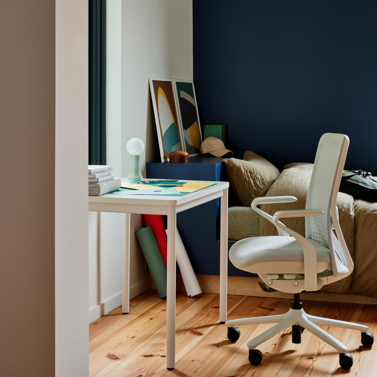 Branch Daily Desk - Functional at Home Office Desk with Effortless Assembly, Timeless Design, Rounded Corners, and Built-in Cable Notch - 48” W x 28.5” H x 24” D - White Work Table