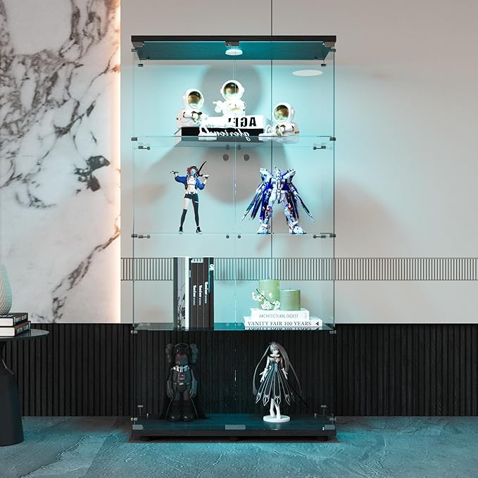 FLYMUHJIA 4-Shelf Tempered Glass Display Cabinet