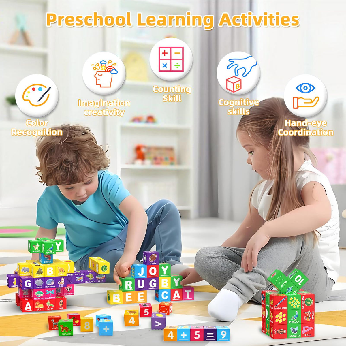 Magnetic Blocks for Toddlers 1-3, 1.4 inch Large Building Blocks Number ABC Learning Toys for 1 2 3 4 5+ Year Old Boys Girls Educational Montessori Toys for Preschool Activities 36PCS STEM Magnet Cube