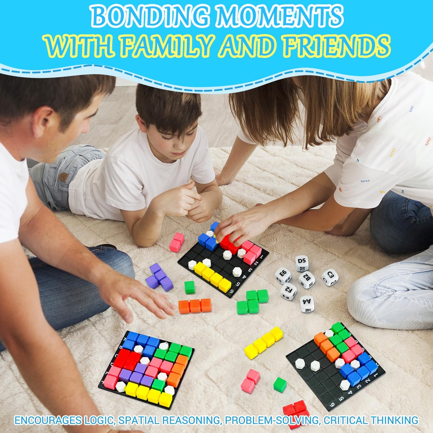 STEM Puzzle Game The Brain Square with 160000+ Solutions Pattern Matching Blocks Brain Teaser Toy Roll Dice & Race Your Opponent to Fill Grid Travel Game for Kids & Teens Back to School Birthday Gift