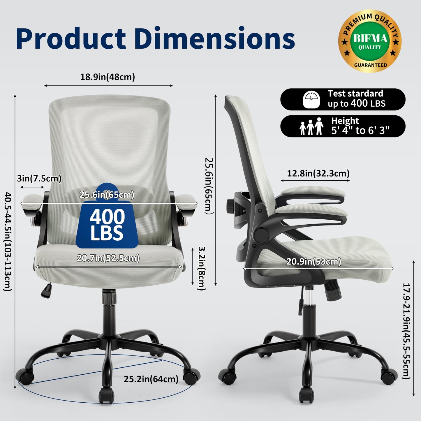 Ergonomic Office Chair, Desk Chair with Adjustable Lumbar Support, Breathable Mesh Comfy Computer Chairs with Flip-up Armrests Executive Task Chair for Adults Home Office (Dark Gray)