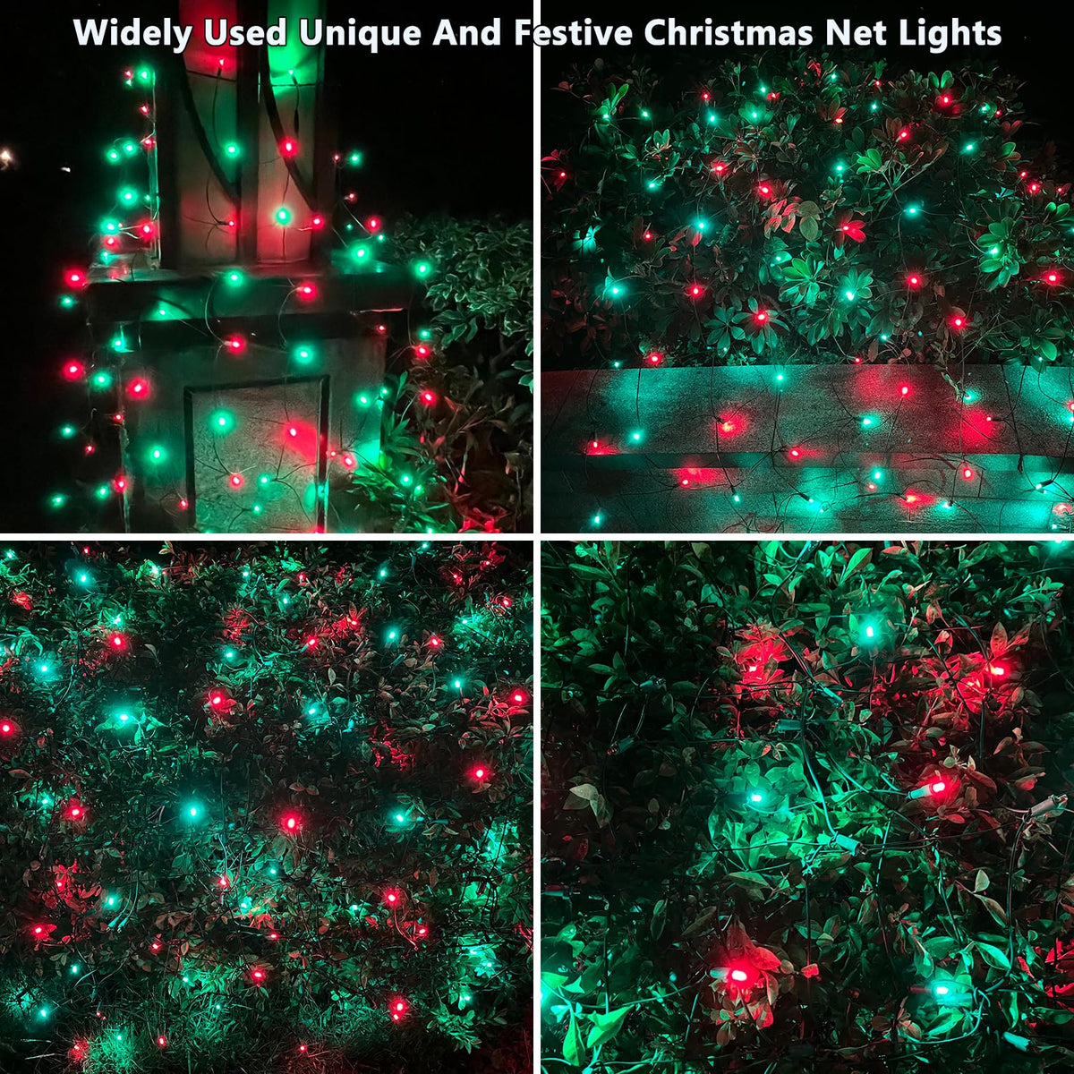 HISHINY LED Christmas Net Lights Outdoor, 5ftx5ft 100LED Green Wire, Connectable Bush Mesh Net Lights String for Halloween Christmas Party,Shrub,Yard,Tree（Red&Green）