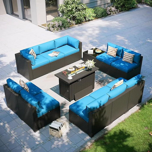 Aoxun Patio Furniture Set with Fire Pit Table, 12 Piece Outdoor Sectional Sofas